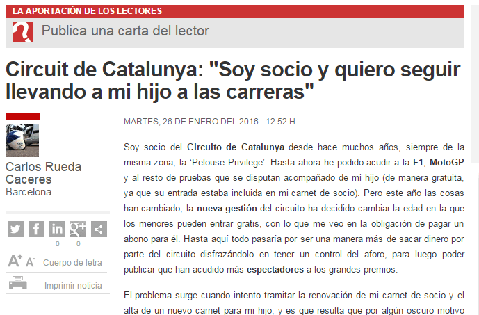 Carta publicada el 26/01/2016